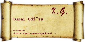 Kupai Géza névjegykártya